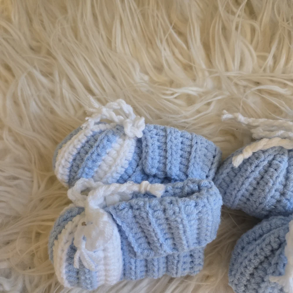Handmade Blue and White Baby Booties
